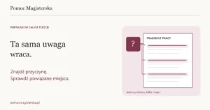 Burgundowy komentarz połączony z trzema powiązanymi miejscami w tekście pracy